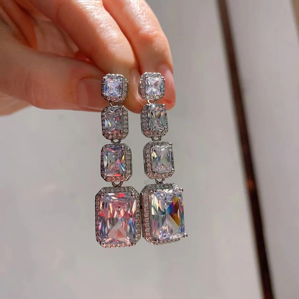 New Luxury Topaz High Carbon Diamond Drop Dangle Earrings Vintage Wedding Engagement Fine Jewelry Gift for Women