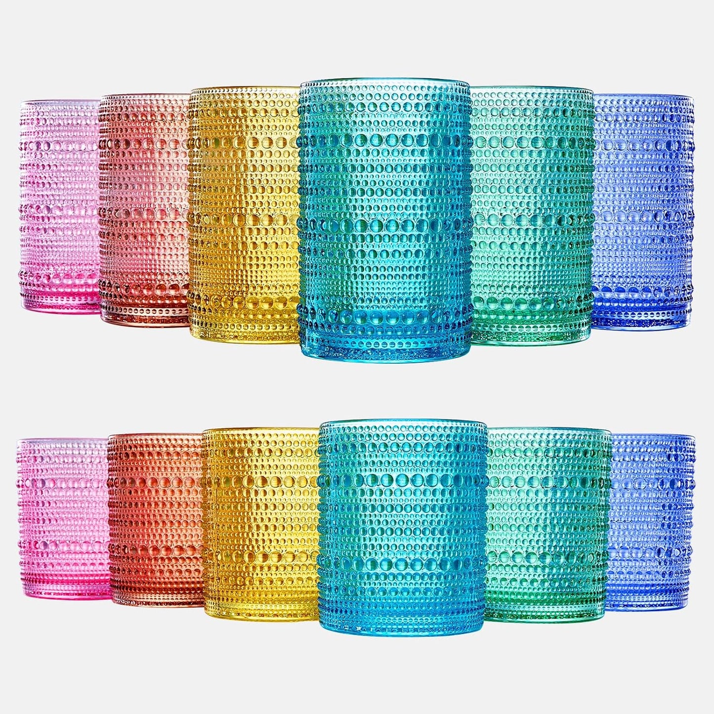 Hobnail Drinking Glasses Colored Beaded Drinking Glass Set of 12-0
