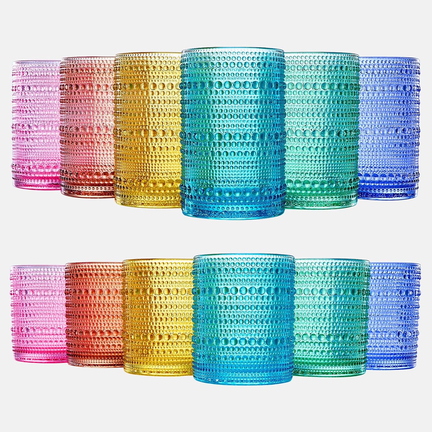 Hobnail Drinking Glasses Colored Beaded Drinking Glass Set of 12-0