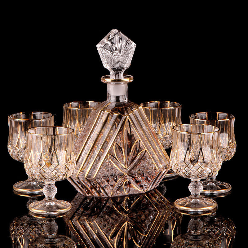 Chinese Crystal Glass Wine Gift Set – 7-Piece Gold Whiskey & Wine Set