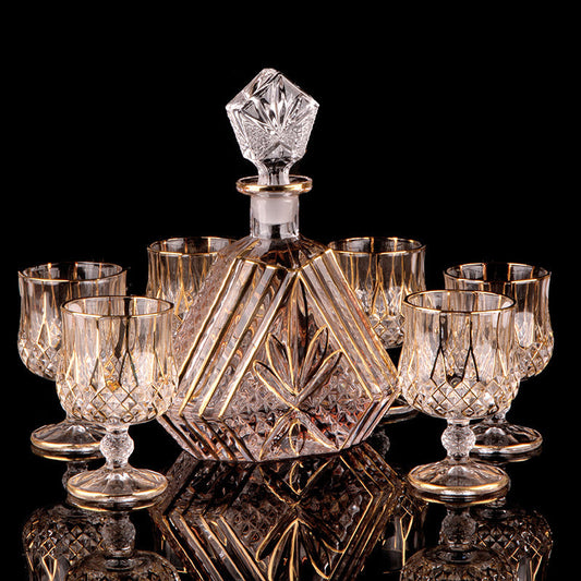 Chinese Crystal Glass Wine Gift Set – 7-Piece Gold Whiskey & Wine Set