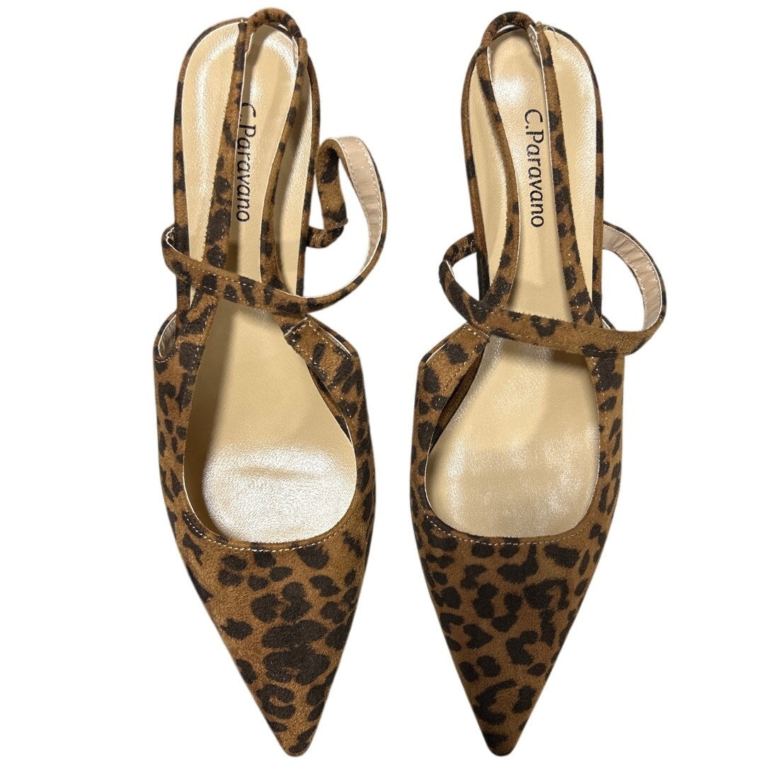 New C.Paravano Women Size 9 Brown Leopard Spot Slingback 2.75" Kitten Heel Shoes