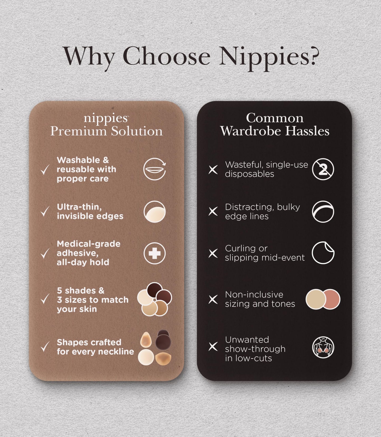 Nippies Nipple Covers for Women - Reusable Sticky Silicone Pasties with Travel Case - Original Circle or Lift Style Available