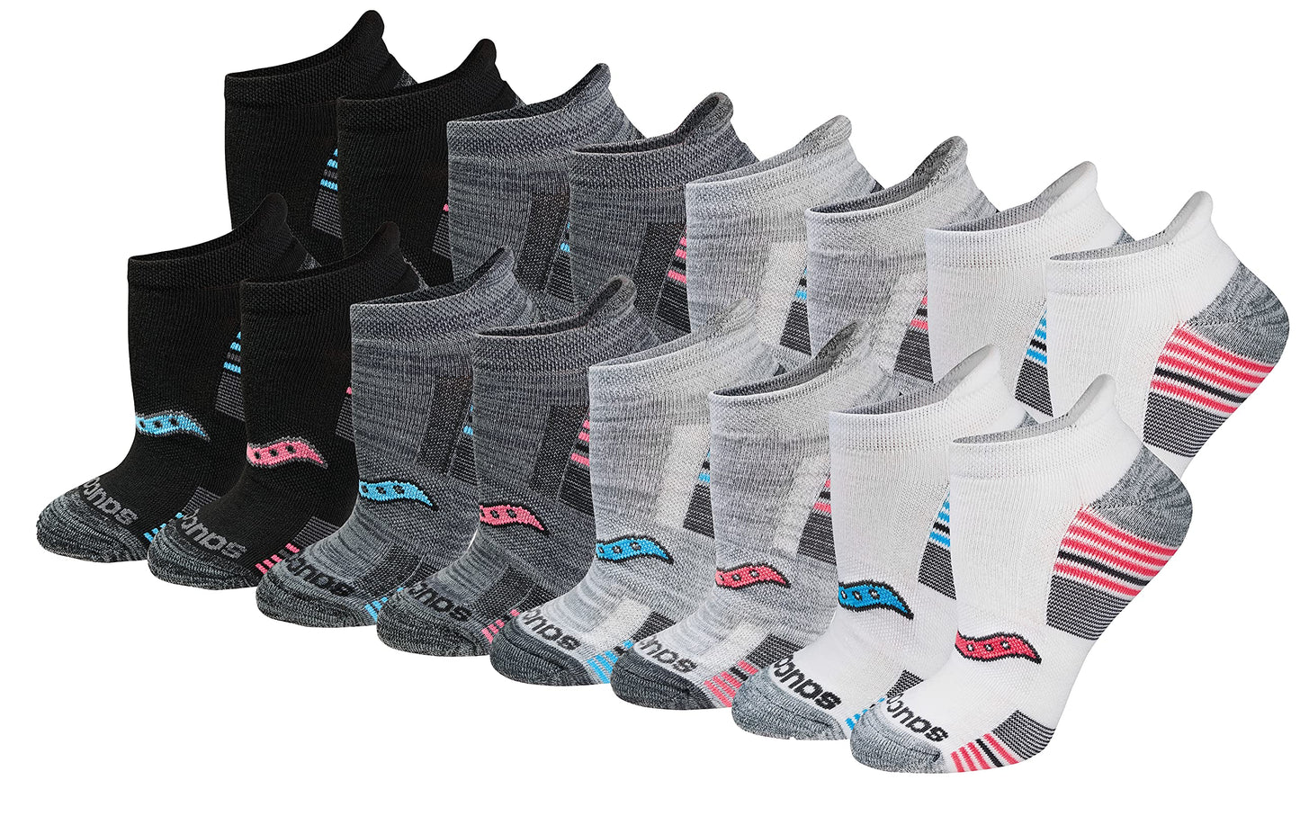 Saucony Women's RunDry Performance Heel Tab Athletic Socks, Available in S-L (8, 16, 24 Pairs)