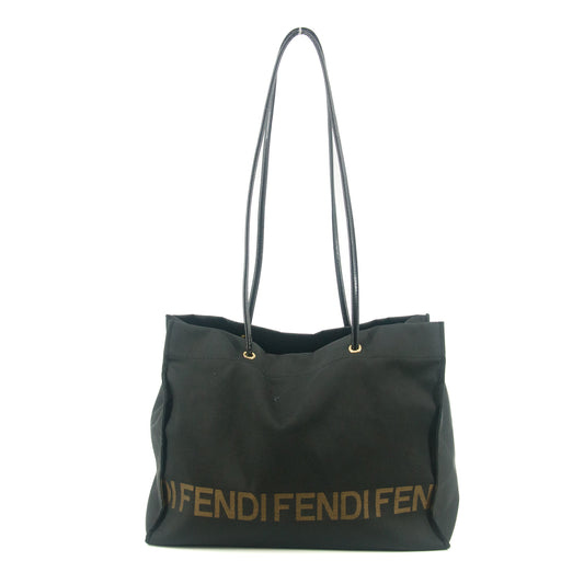 Fendi Shoulder Bag Zucchino Canvas Leather Black #9207