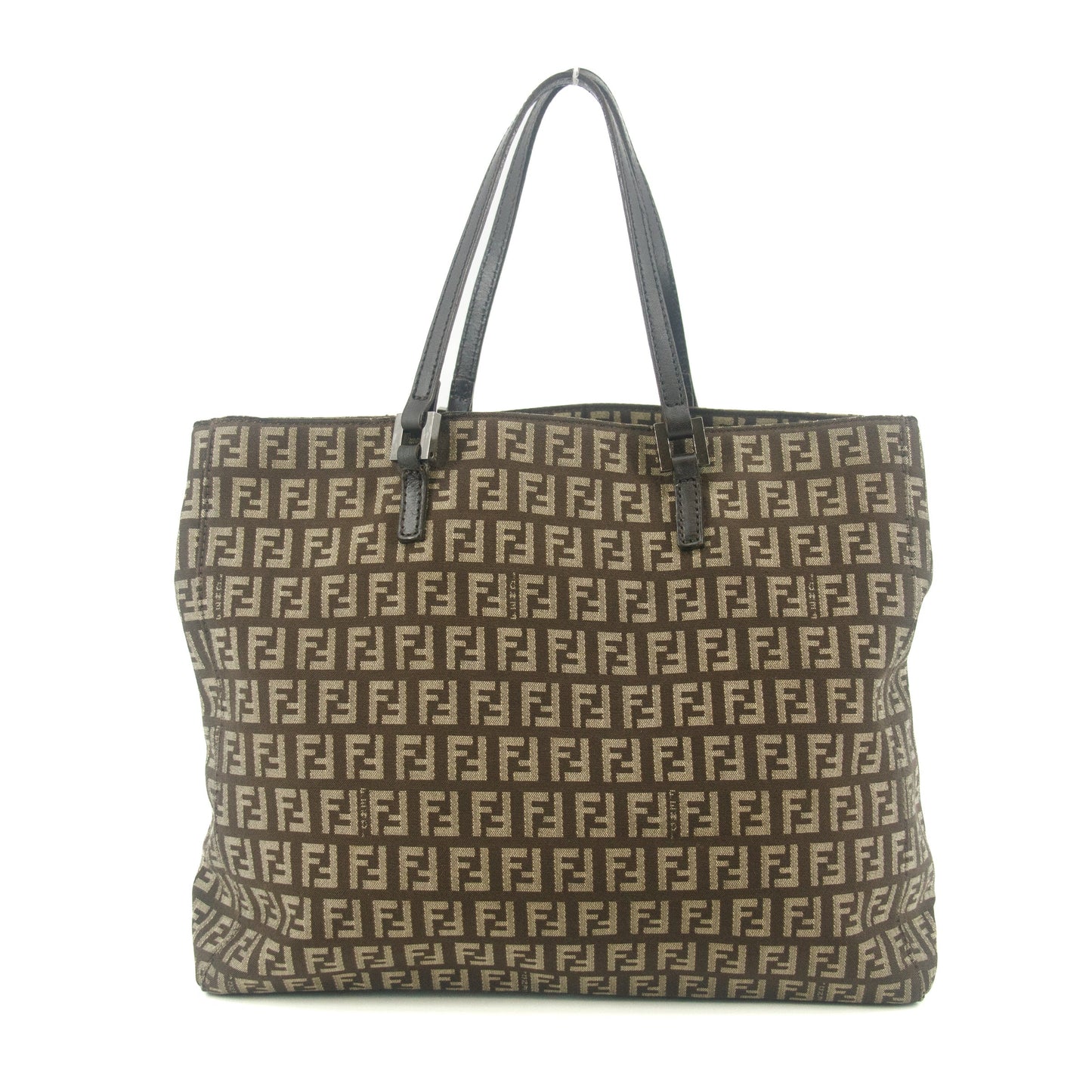 Fendi Tote Zucchino Canvas Leather Brown Beige #9208