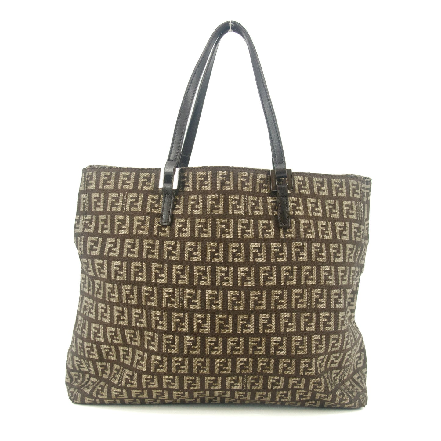 Fendi Tote Zucchino Canvas Leather Brown Beige #9208