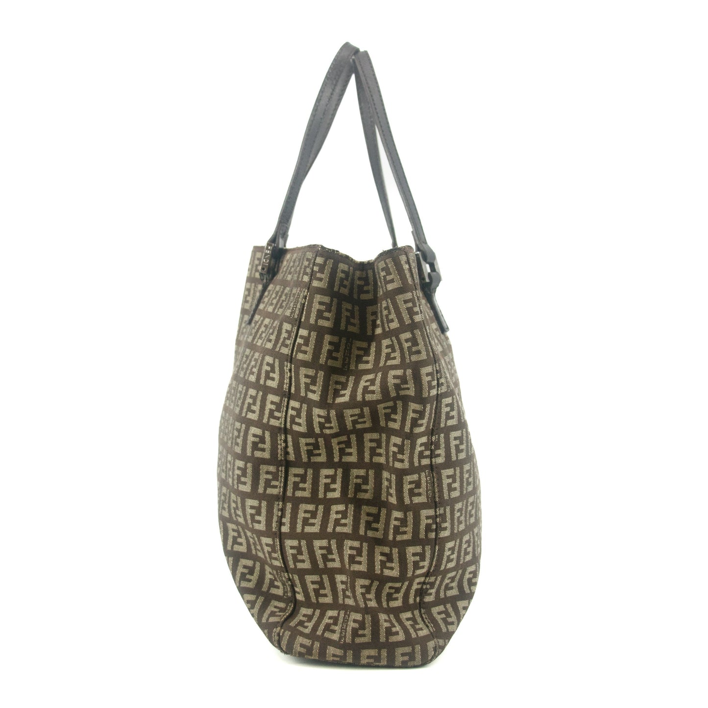 Fendi Tote Zucchino Canvas Leather Brown Beige #9208
