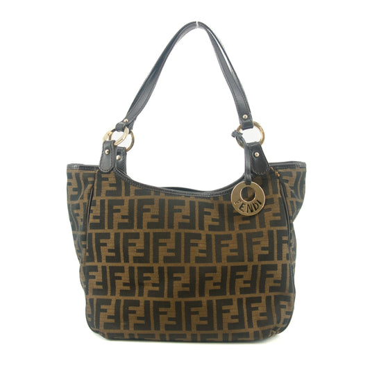 Fendi Shoulder Bag Zucca Canvas Leather Khaki Brown #9210