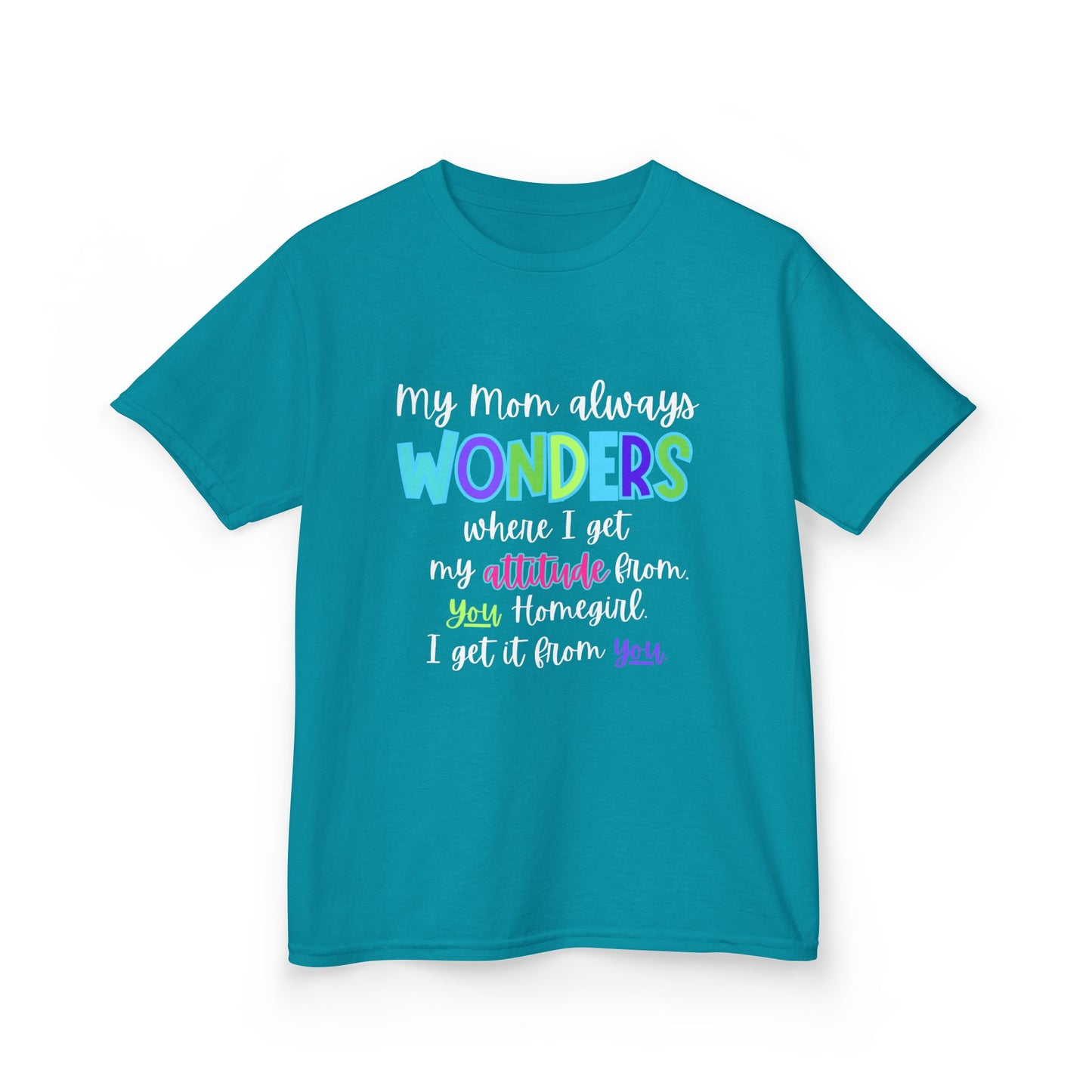Colorful Kids Tee: 'My Mom Wonders Where I Get My Attitude From' | Fun Gift for Birthdays, Holidays, Everyday Wear, Unique Kids Apparel