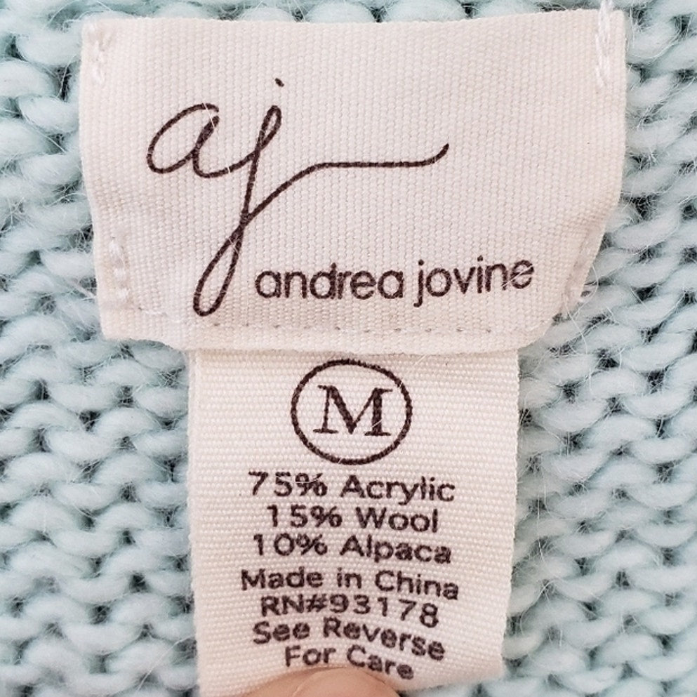 AJ Andrea Jovine Womens Medium Light Blue Long Sleeve V Neck Knit Sweater