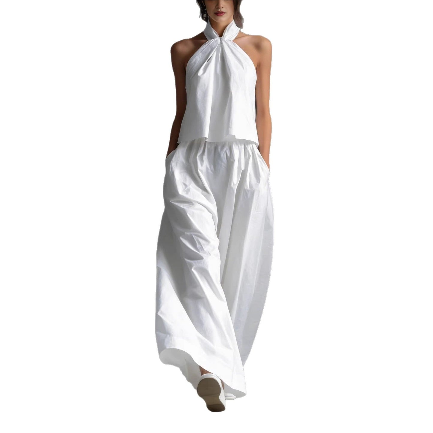 Loose-fitting Sleeveless Top And Wide-leg Pants Two-piece Set