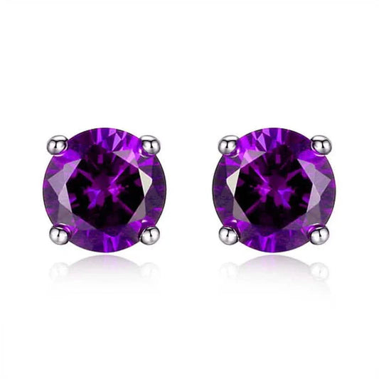 925 Sterling Silver 6mm Round-Cut Amethyst Stud Earrings