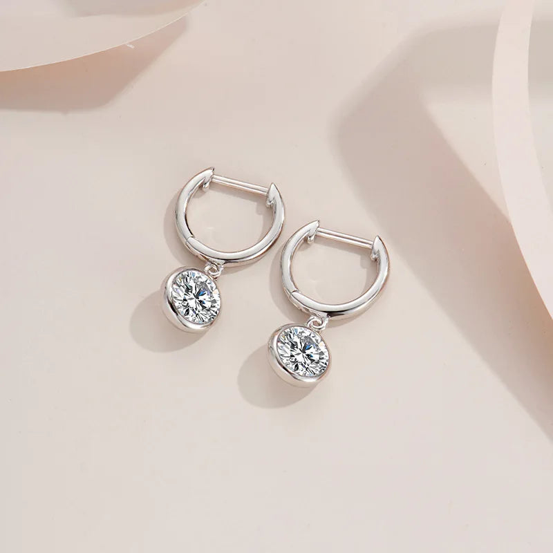 925 Sterling Silver Moissanite Drop Earrings 0.5-1 Ct Bubble Design Light Luxe