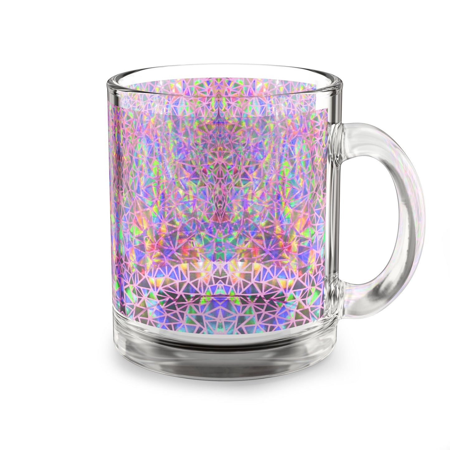 Holographic Geometric Prism Print Stained on Glass Mug Iridescent Kaleidoscope 10oz