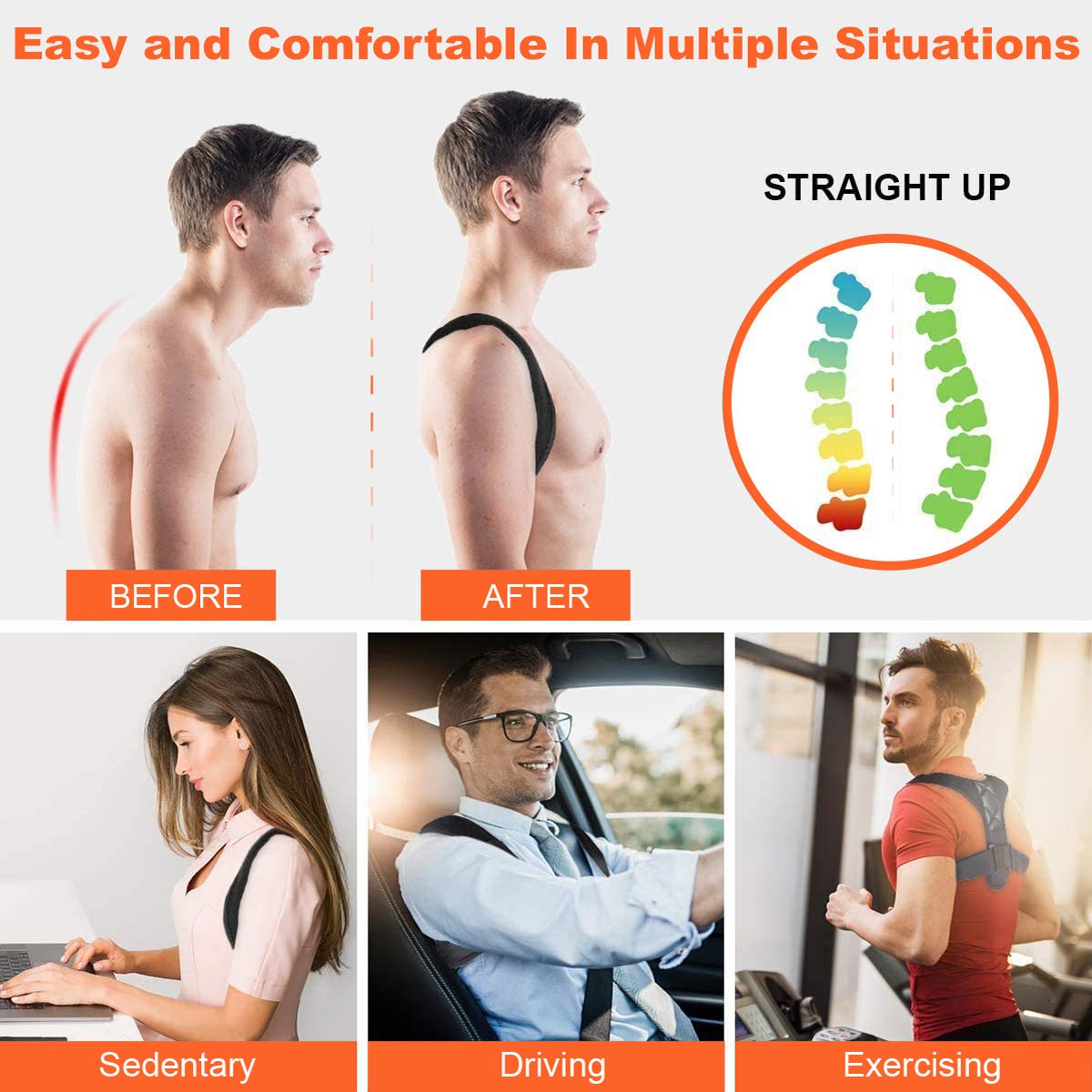 NWT New FY Posture Black Posture Corrector Adjustable Upper Back Shoulder Brace