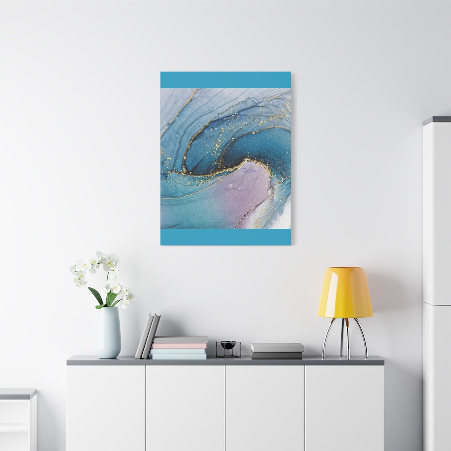 Canvas Wall Art, Abstract Ocean Wave, Modern Decor, Home Office, Gift for Her, Blue Gold Artwork, Living Room Wall Decor