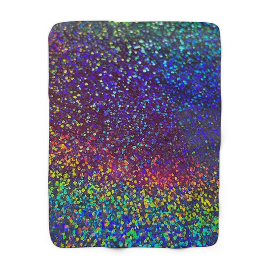 Holographic Rainbow Glitter Print Sherpa Blanket | Plush Fleece Throw