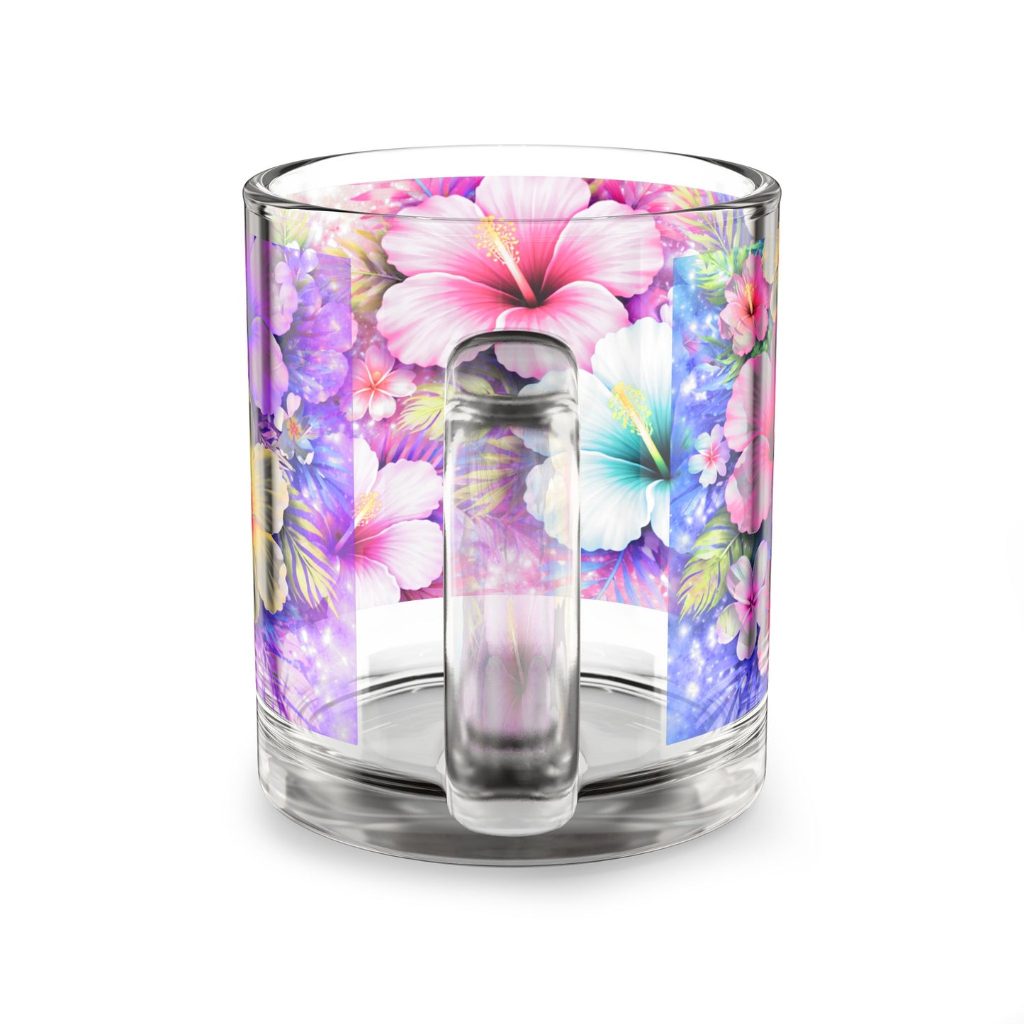 Pastel Tropical Hibiscus Floral Glass Mug 10oz
