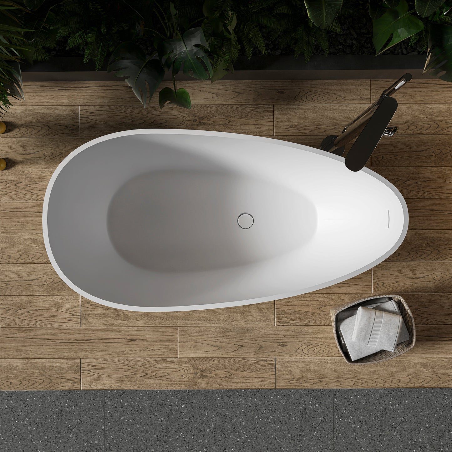 59 Inch Freestanding Egg Shape Solid Surface Bathtub