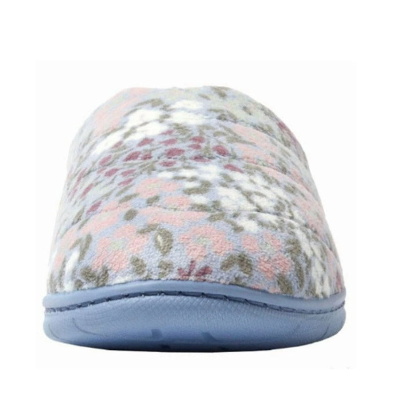 New In Box Dearfoams Womens Medium 7/8 Blue Floral Memory Foam House Slippers