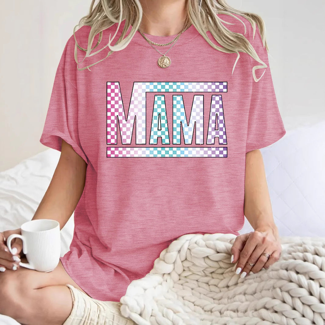 Mom's gift round neck pullover short sleeved shirt