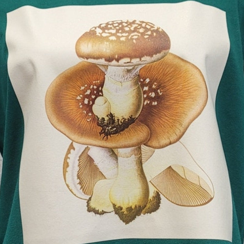 Hand Printed Upcycled XXL Pleurotus Spodoleucus Oyster Mushroom Long Sleeve Tee