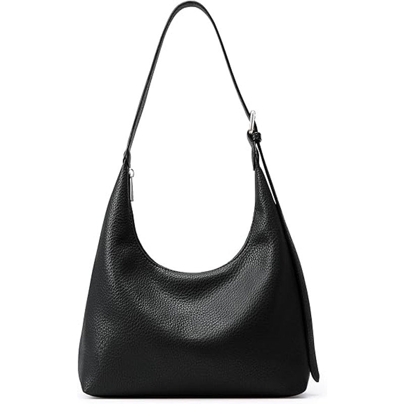Kalidi Womens Black Faux Leather Adjustable Strap Zipper Close Crescent Tote Bag