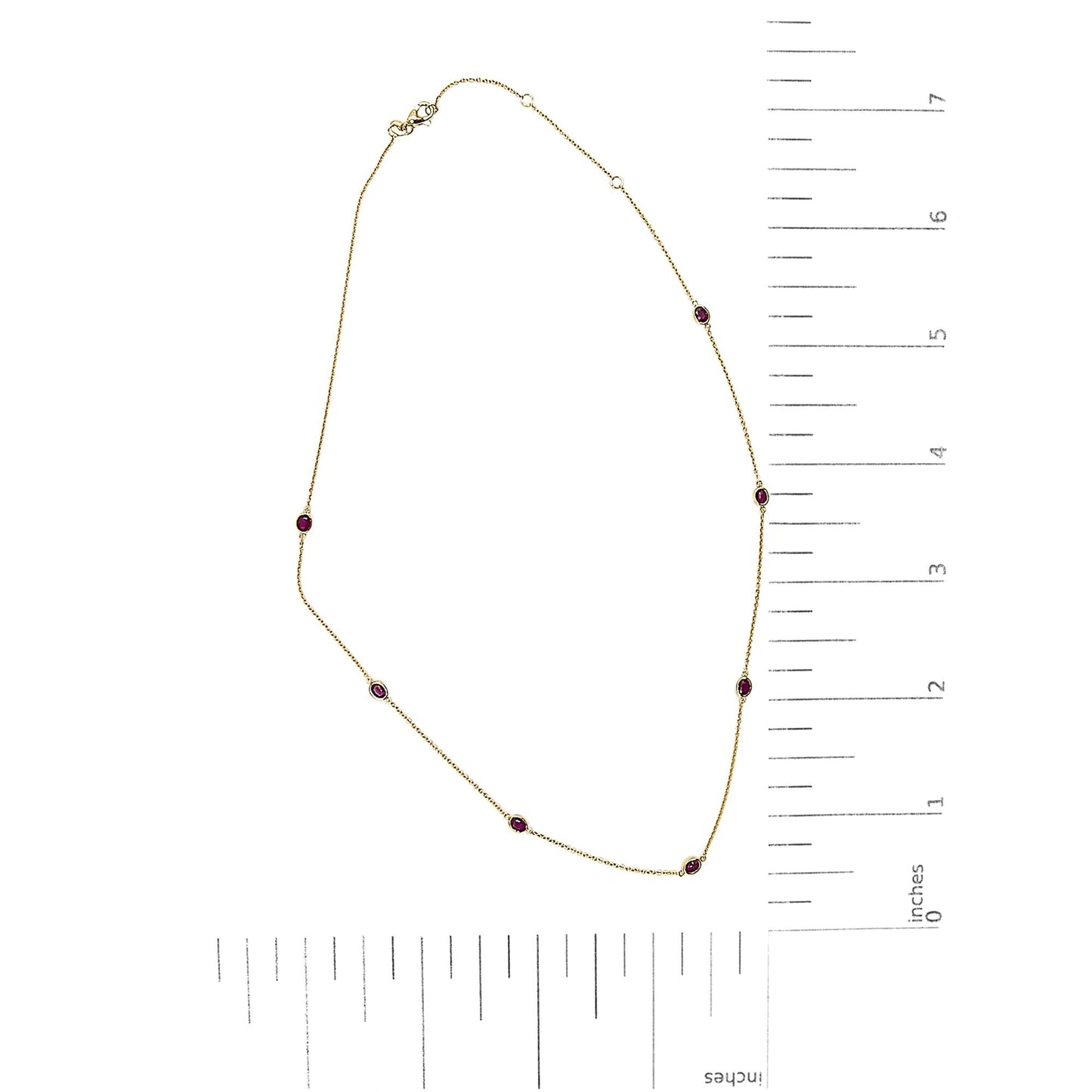 14K Yellow Gold Bezel Set 4x3 mm Oval Red Ruby Station Necklace - 18 Inches-4