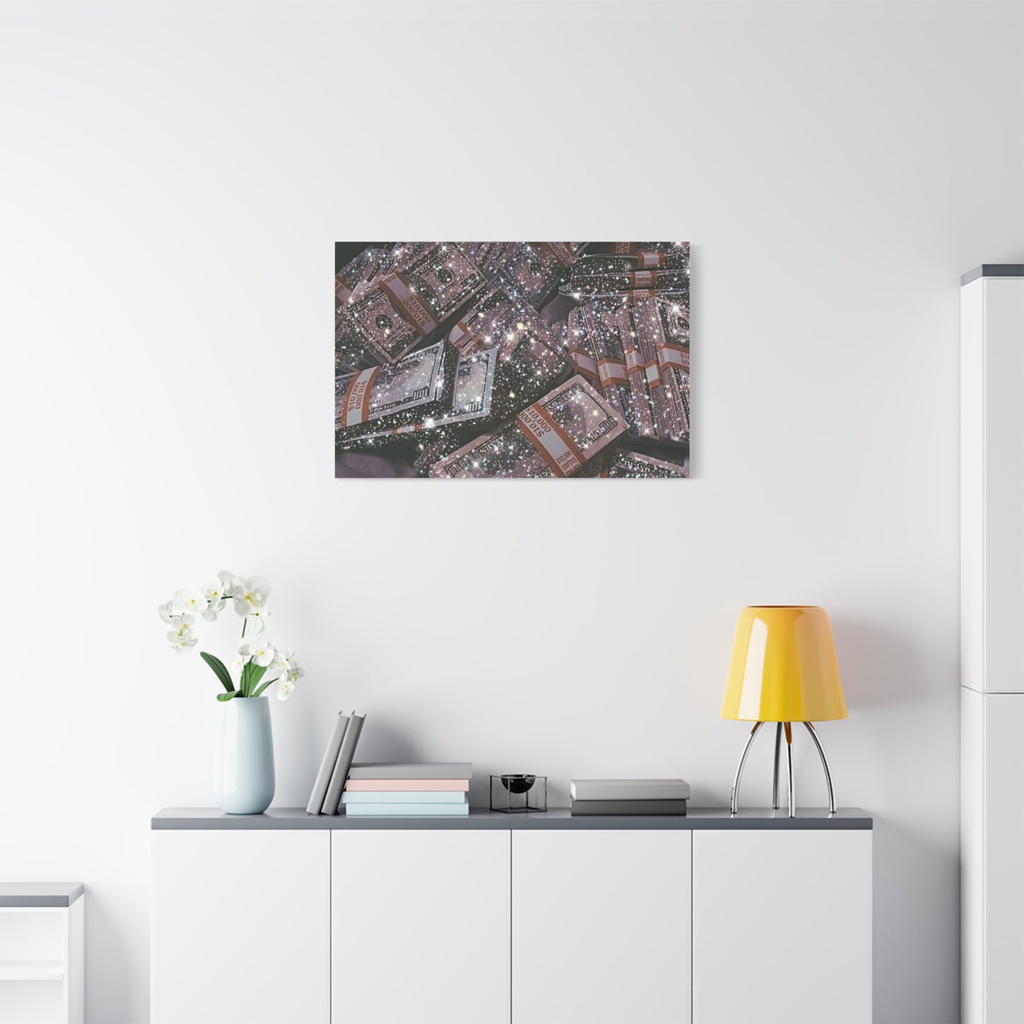 Sparkling Money Canvas Art, Glittery Wall Decor for Home, Modern Art Piece, Gift for Art Lovers, Chic Office Decor, Unique Wall Hanging