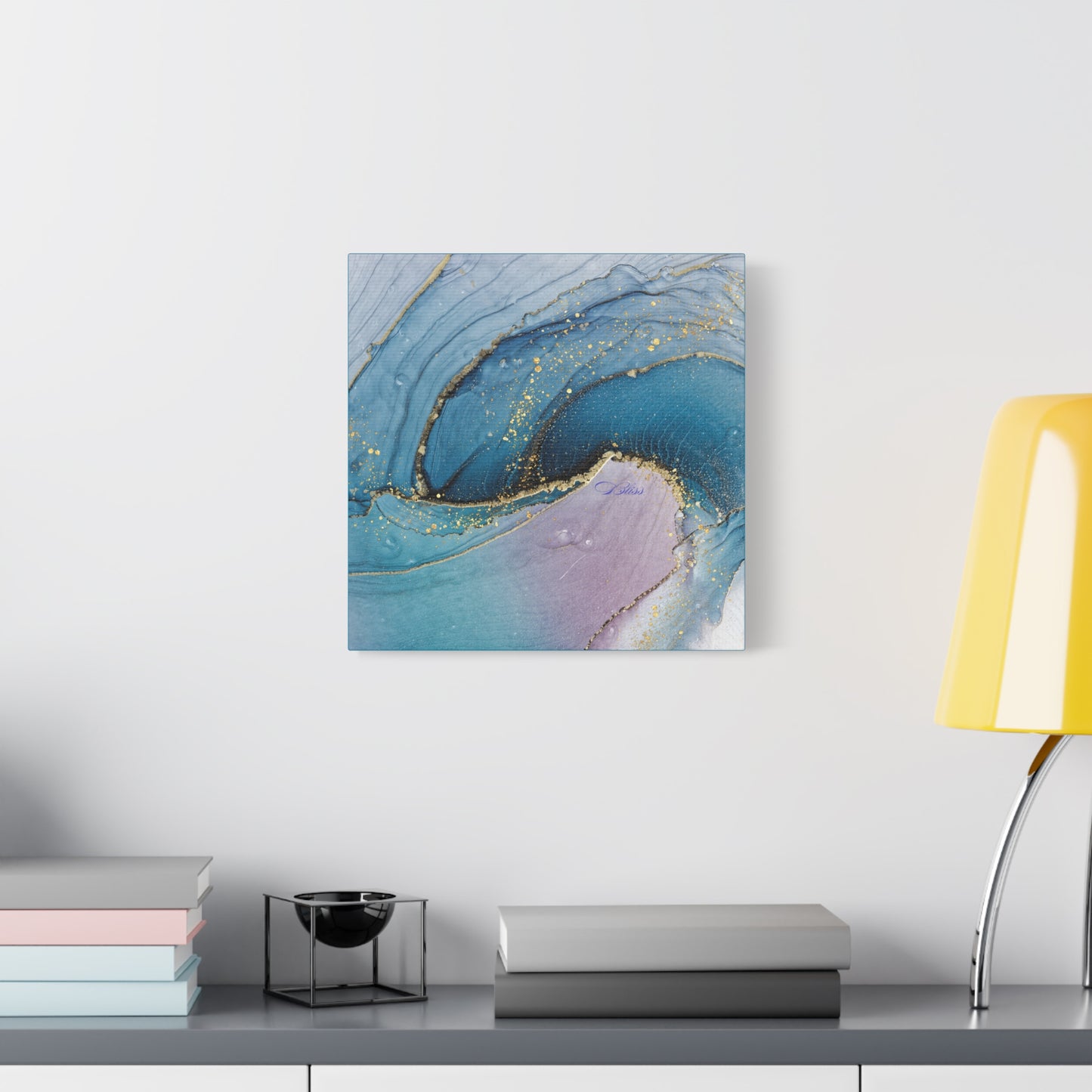 Canvas Wall Art, Abstract Ocean Wave, Modern Decor, Home Office, Gift for Her, Blue Gold Artwork, Living Room Wall Decor