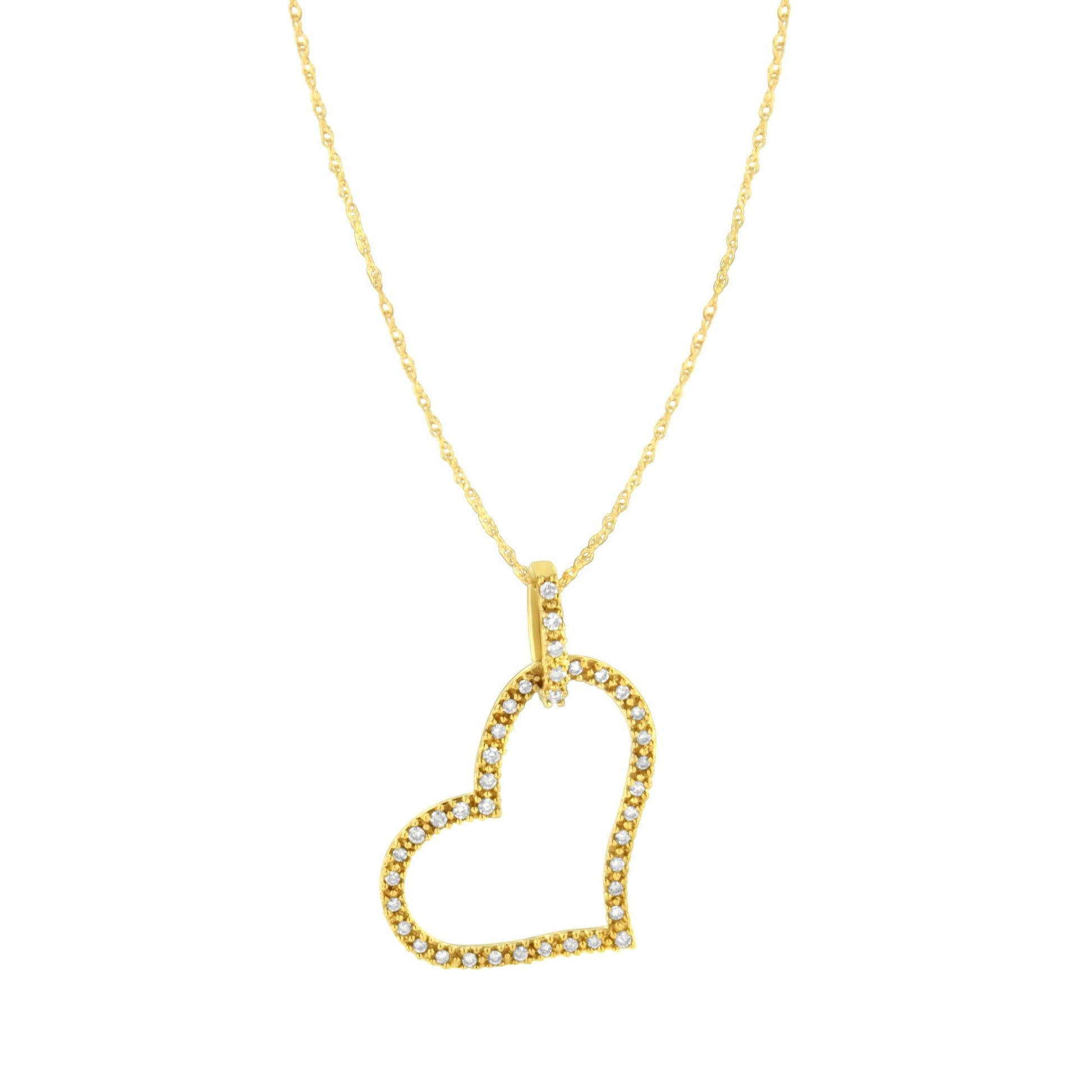 10K Yellow Gold 1/4 cttw Prong Set Round-Cut Diamond Open Heart 18" Pendant Necklace (K-L Color, I1-I2 Clarity)-1