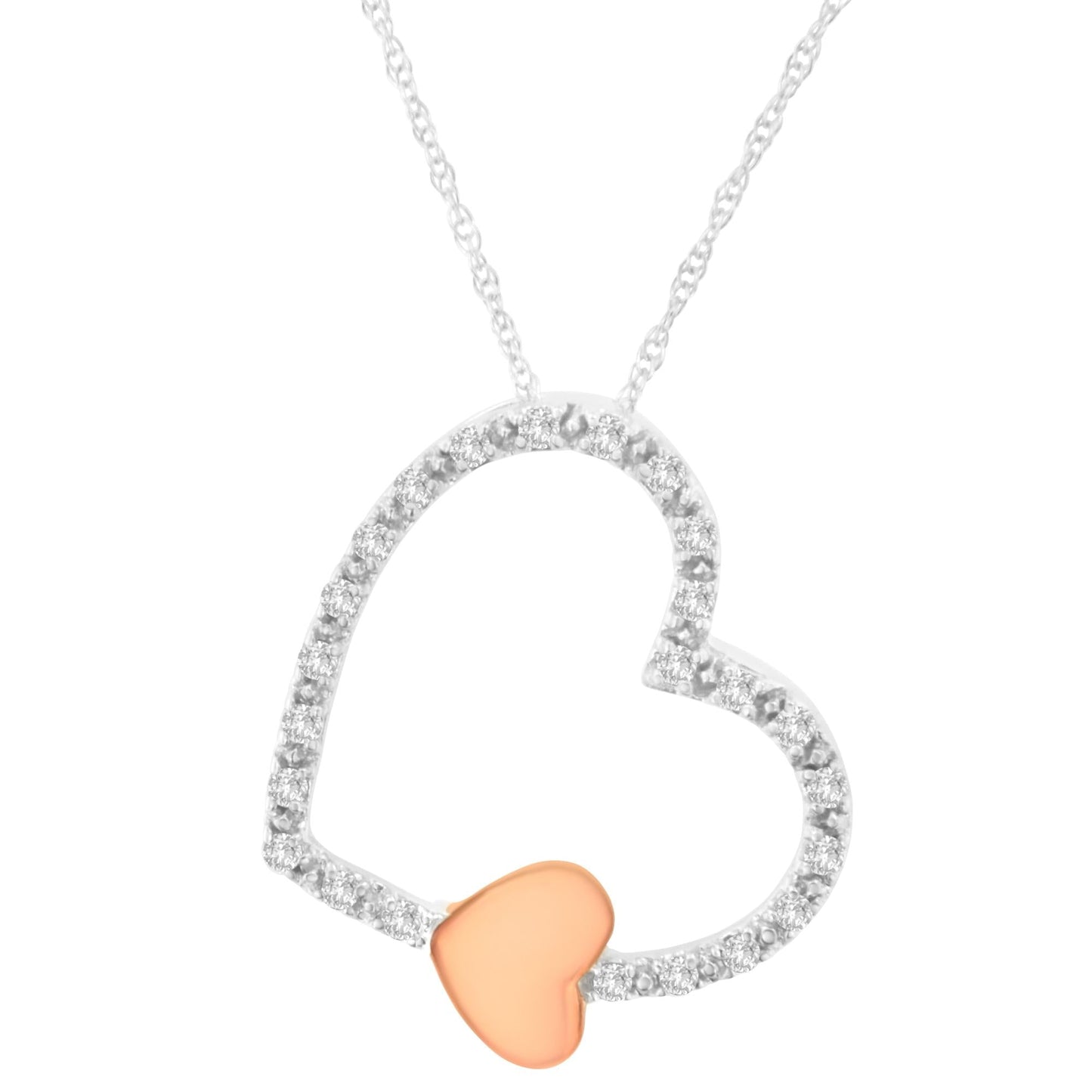 10KT Two Tone Gold 1/6 cttw Diamond Floating Heart Pendant Necklace (K-L, I1-I2)-0