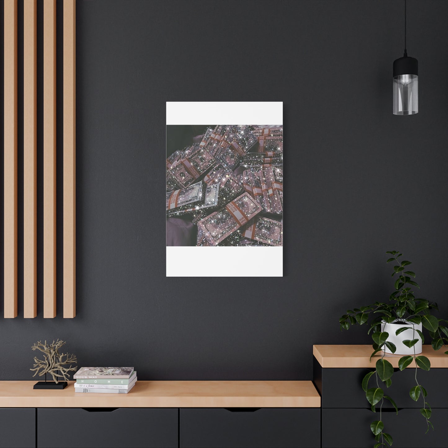 Sparkling Money Canvas Art, Glittery Wall Decor for Home, Modern Art Piece, Gift for Art Lovers, Chic Office Decor, Unique Wall Hanging
