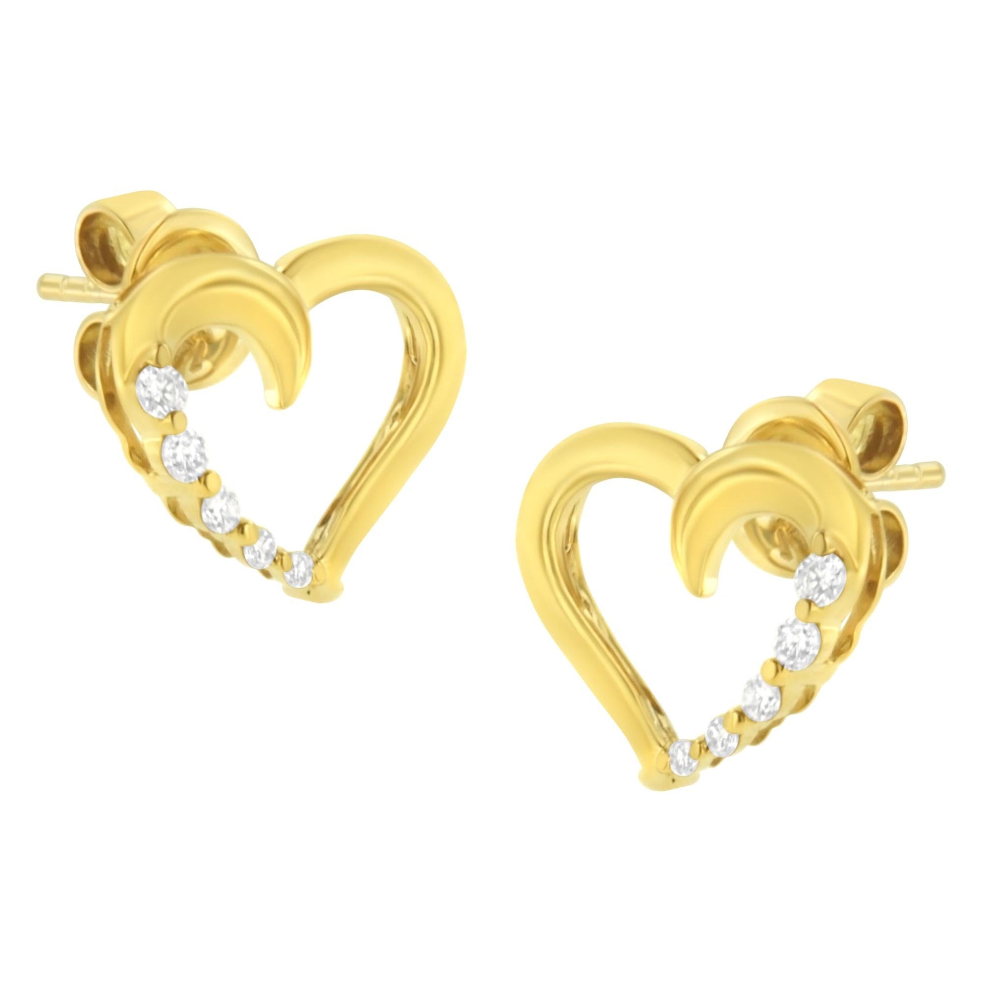 14KT Yellow Gold 1/8 cttw Diamond Journey Heart Earrings (K-L, I1-I2)-3