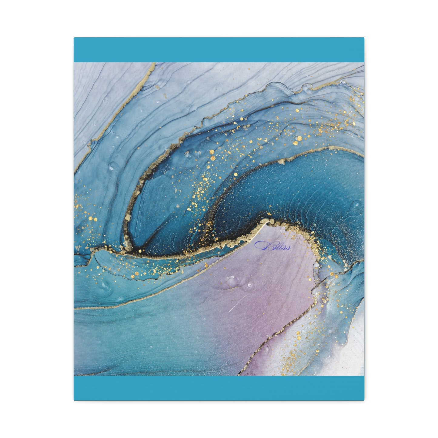 Canvas Wall Art, Abstract Ocean Wave, Modern Decor, Home Office, Gift for Her, Blue Gold Artwork, Living Room Wall Decor
