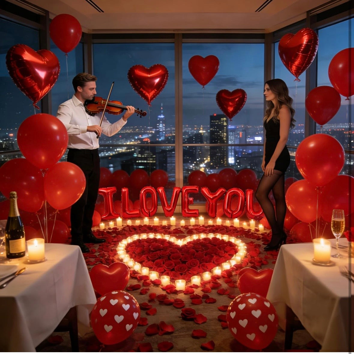1100 PCS Valentine's Day Balloons Kit with XOXO, Red Heart and I Love You Balloons, 1000 Silk Rose Petals, 50 Heart Hangers for Valentines Decorations Anniversary, Proposal, Romantic Wedding Party
