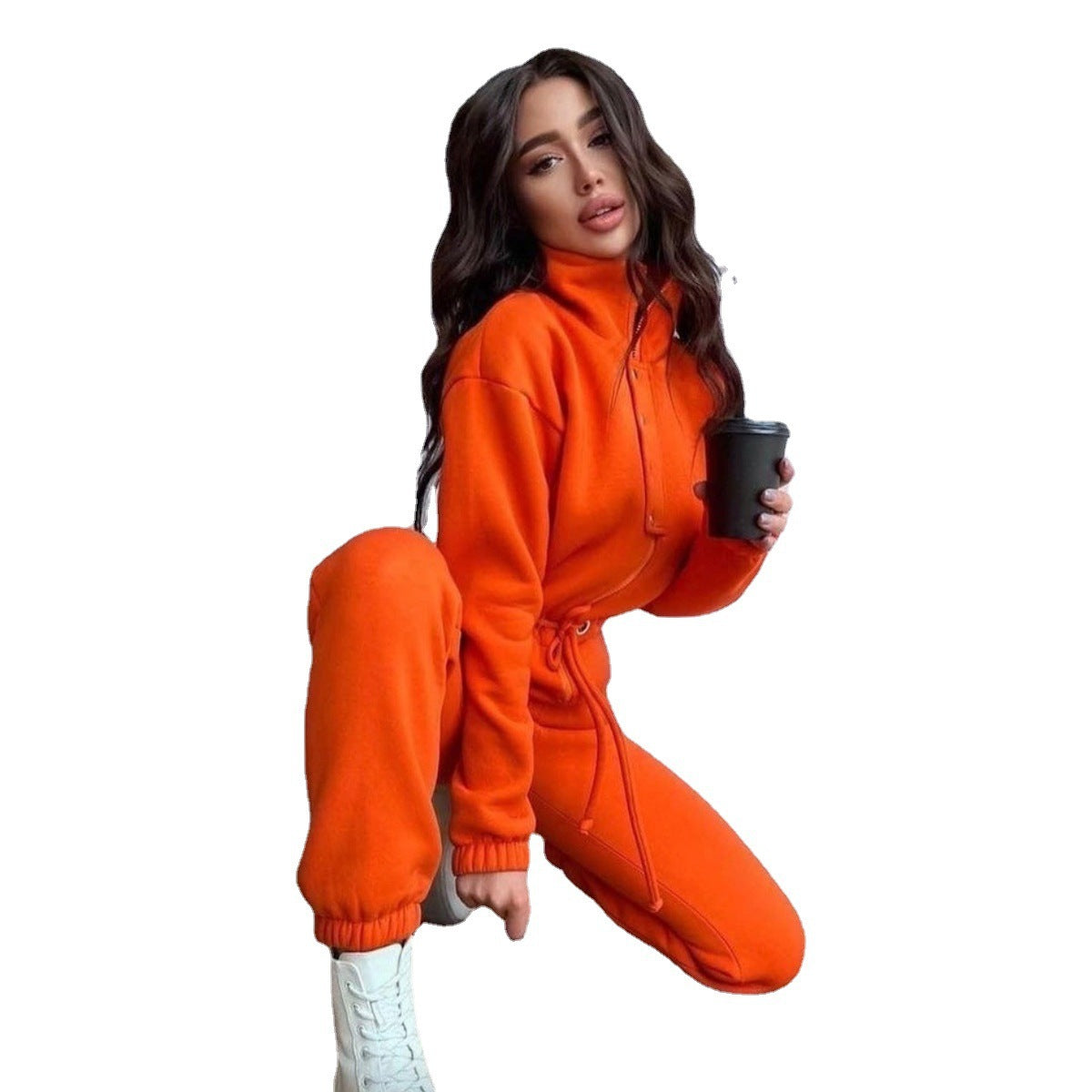 Stand-up Collar Cinched Leisure Jumpsuit