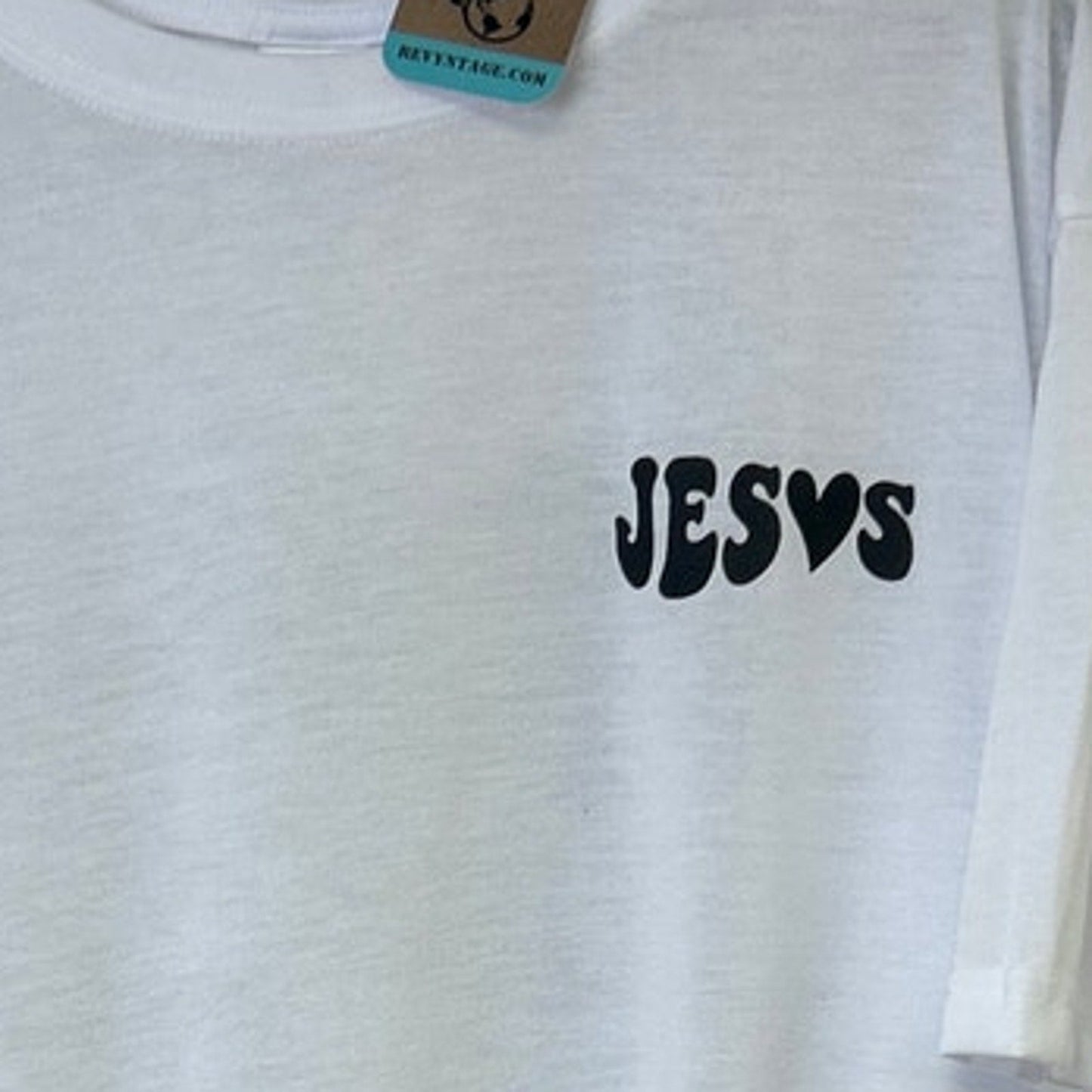 New Hand Printed Mens 3XL White Jesus Has My Back Short Sleeve Crew Tee Shirt