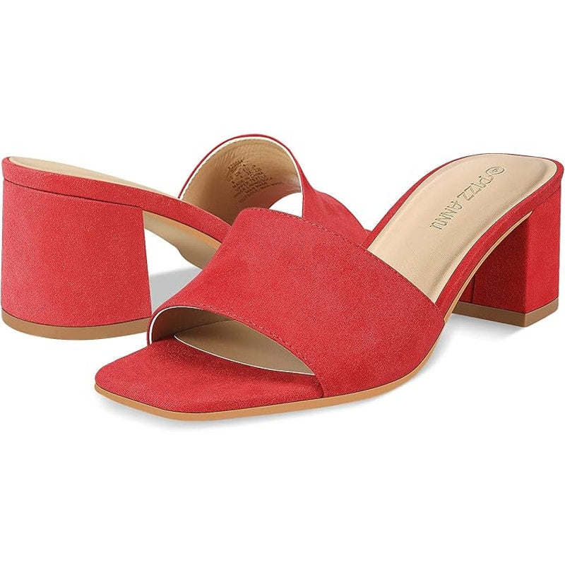 Pizz Annu Womens Size 6 Red Faux Suede Open Toe Slide On 2.5" Block Heel Shoes