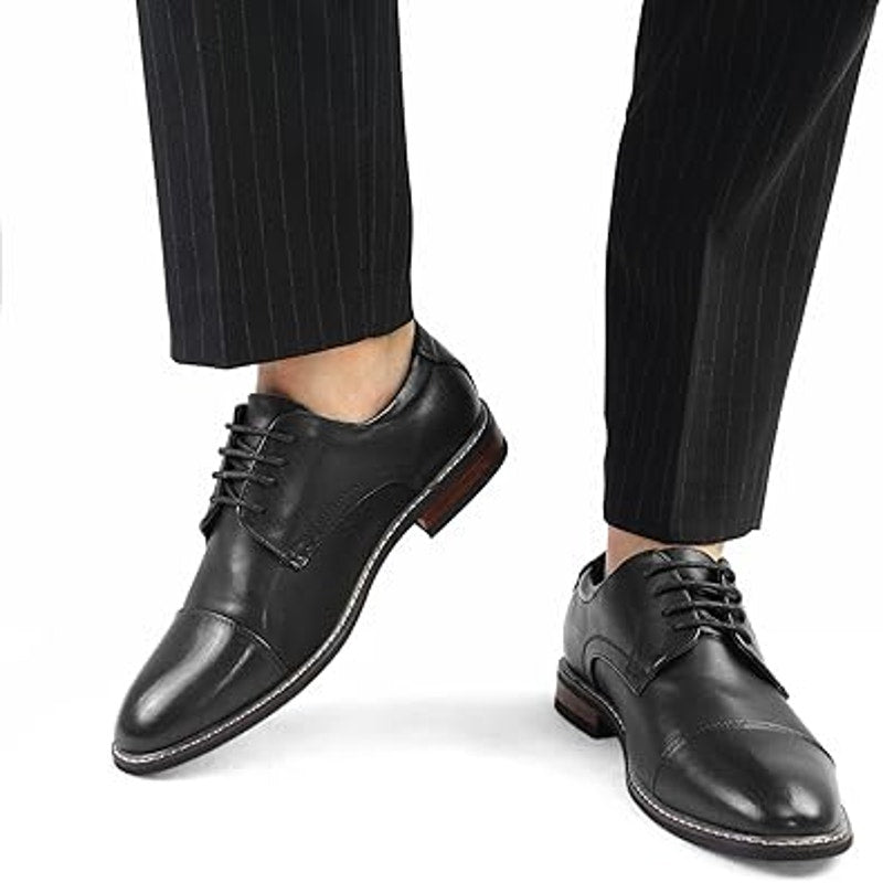 Meridos Mens Size 8.5 Black Faux Leather Lace Up Oxford Formal Wingtip Shoes