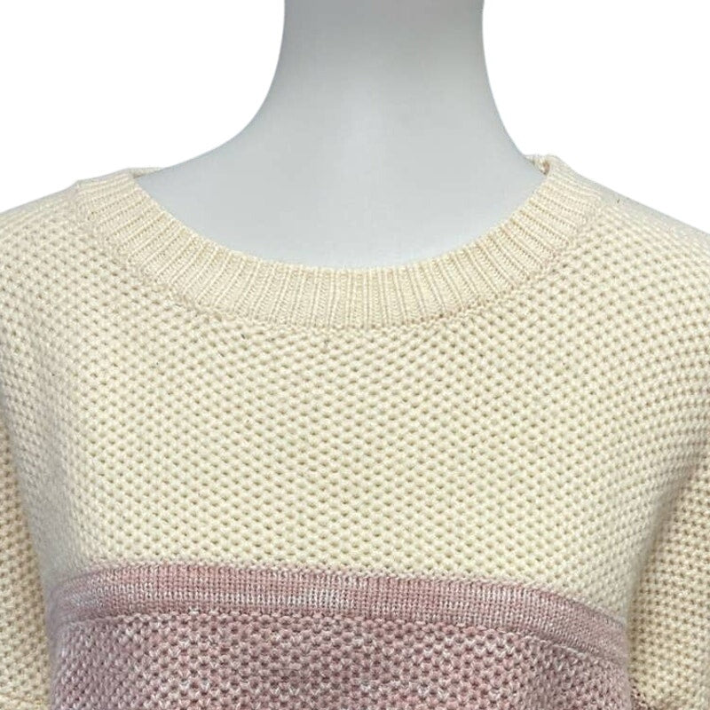 Womens Large Long Sleeve Tri Color Striped 100% Acrylic Knit Pullover Sweater