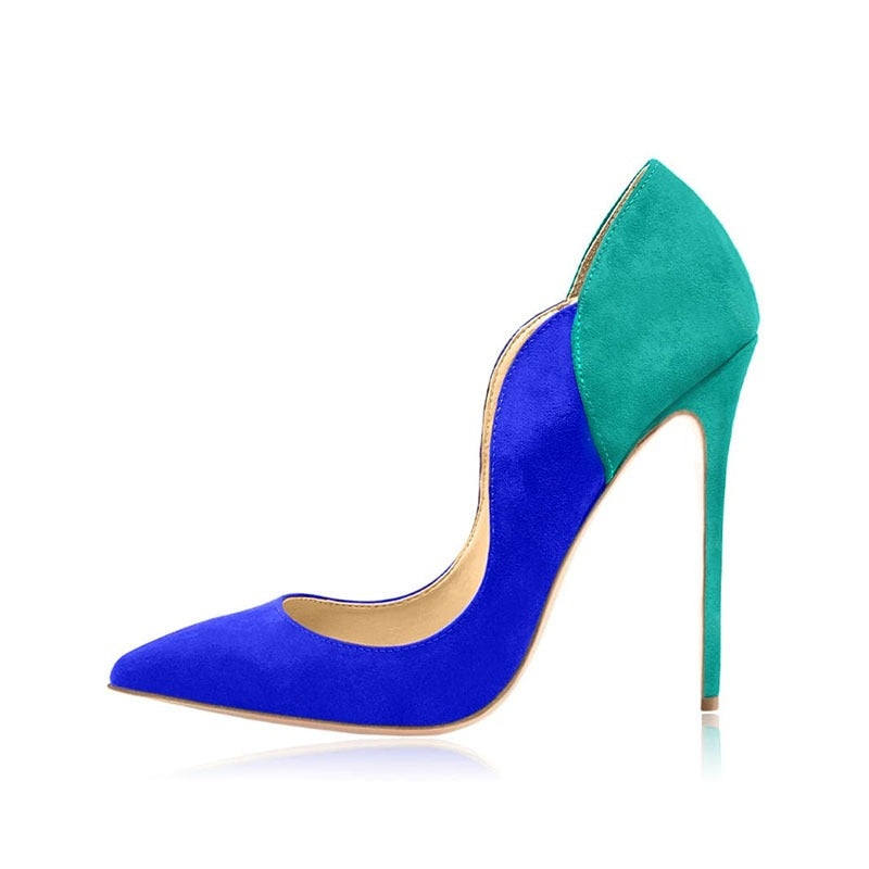 Pointed shallow cut hoodie, slim heel, ultra-high heel, sexy single shoe, color blocking women's shoes