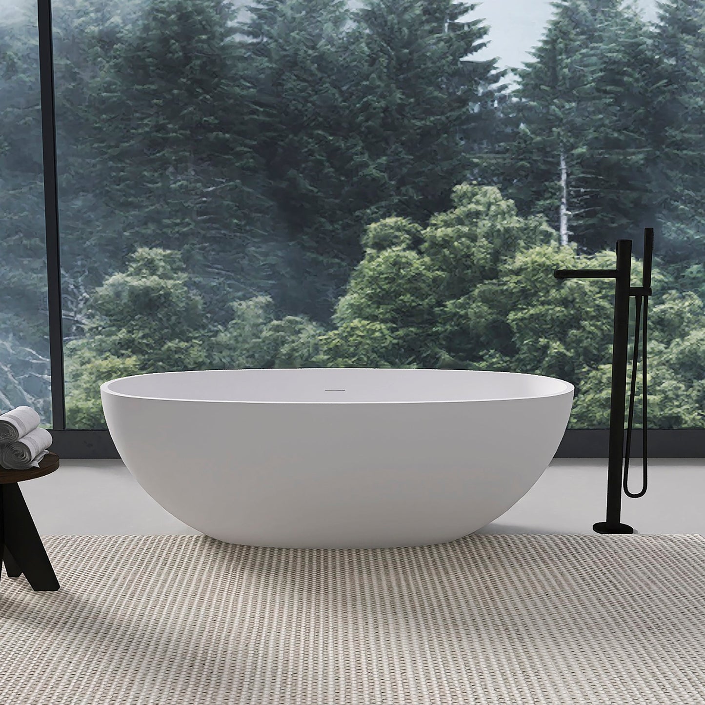 65.2 Inch Freestanding Solid Surface Soaking Bathtub