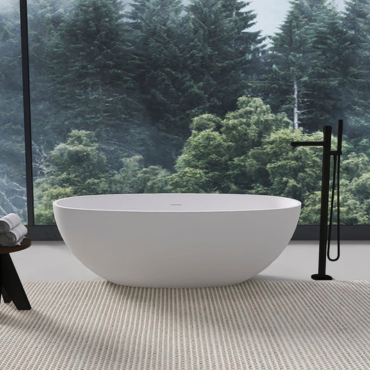 65.2 Inch Freestanding Solid Surface Soaking Bathtub