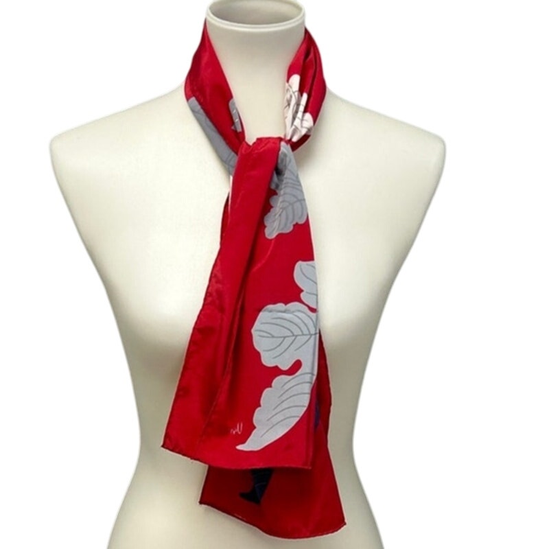 Vintage Vera Rectangular Fall Leaves Red Acetate Fashion Scarf Accessory
