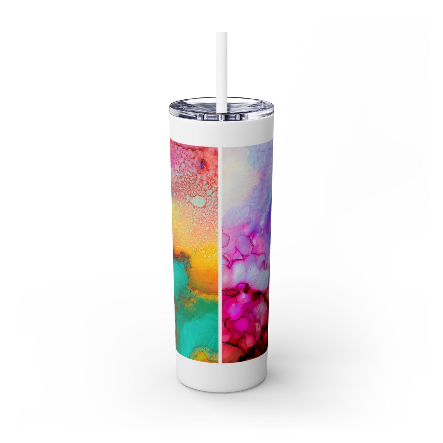 Beautiful Watercolor Splatter Skinny Tumbler with Straw - 20oz, Vibrant Colorful Drinkware for Every Occasion, Perfect Gift for Friends, Reusable Travel Mug, Water [...]