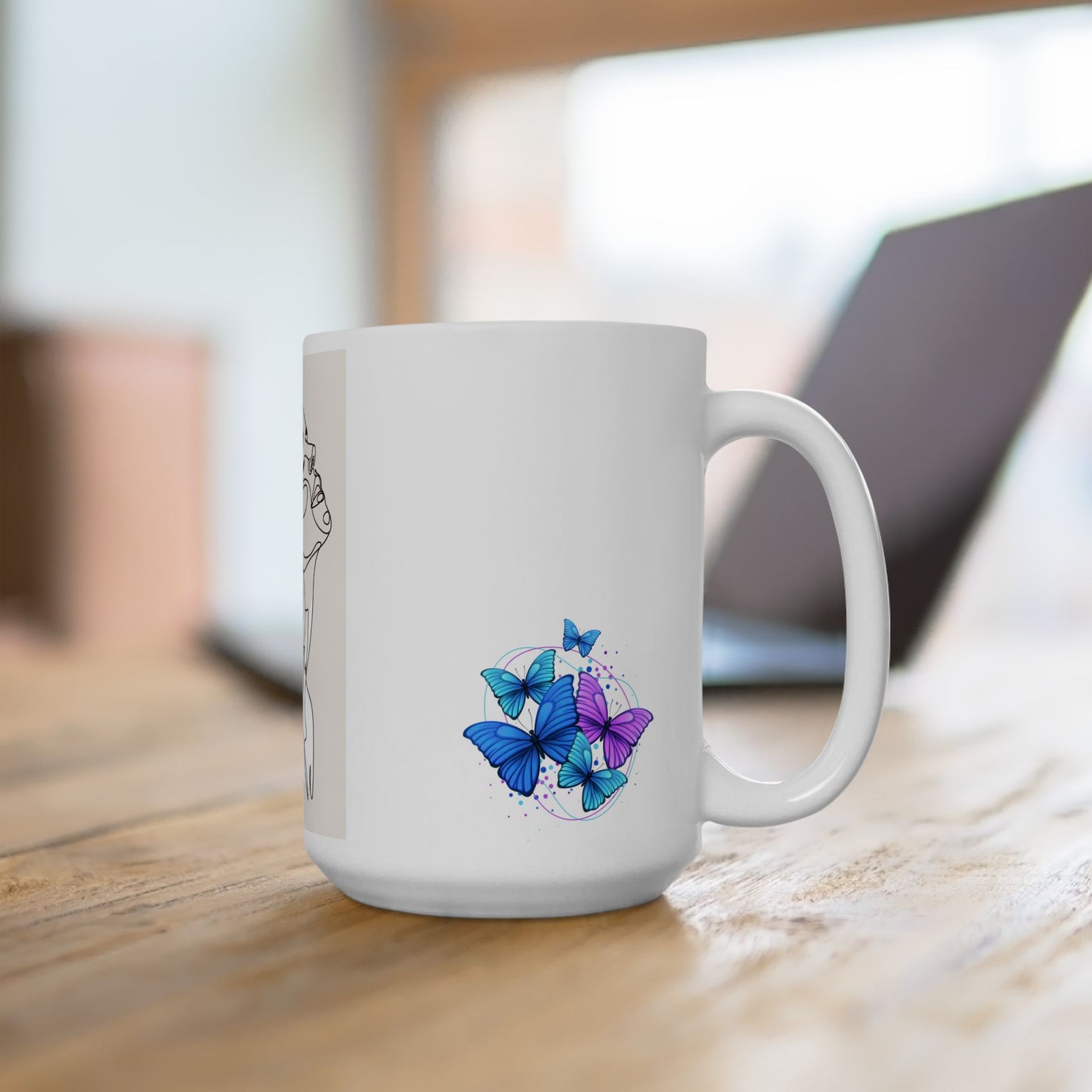 Artistic Butterfly Crystal Woman Ceramic Mug - Modern Line Art, Butterfly Design, Cute Gift, Home Decor, Coffee Lover, Artistic Print