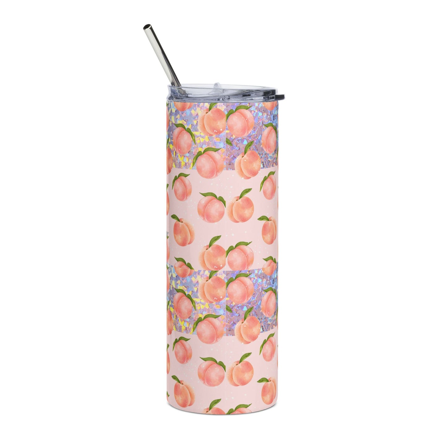 Customized Name - Peach Pattern Skinny Tumbler | 20oz Stainless Steel Travel Cup