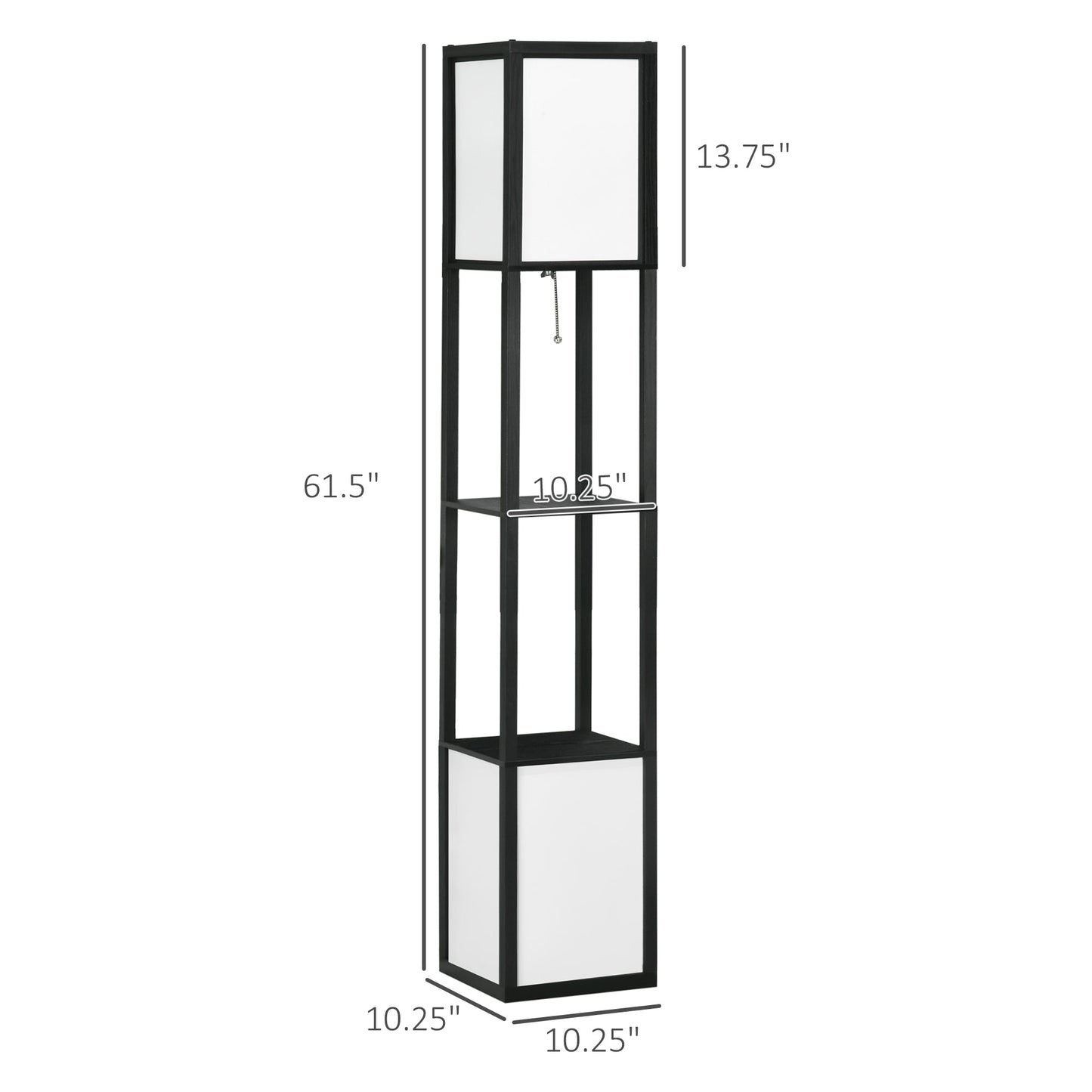 Boho Shelf Floor Lamp with Dual Fabric Shades & Built-In Storage Shelves